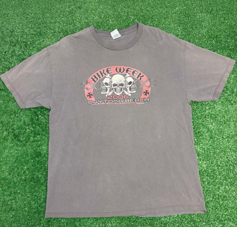 Vintage Bike Week Daytona Beach 2006 Skull Graphic T-Shirt XL Gray